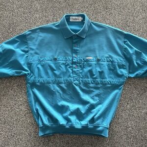 Vintage Oleg Cassini Polo Mens M Button‎ Collar Shirt Turquoise Blue 70's 80's